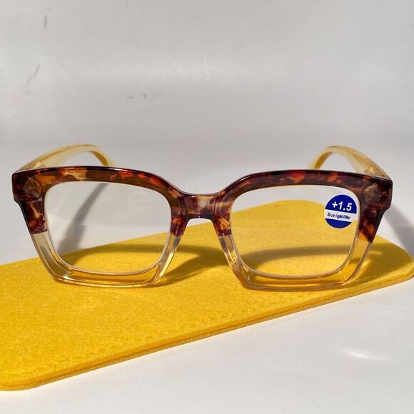 1555 Claudia Square Concave 1.5 NEW Tortoise Reading Glasses Blue Light Filter - Picture 2 of 9